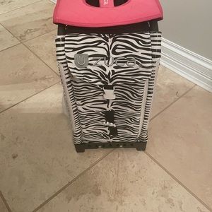 Zuca rolling bag in zebra and hot pink
